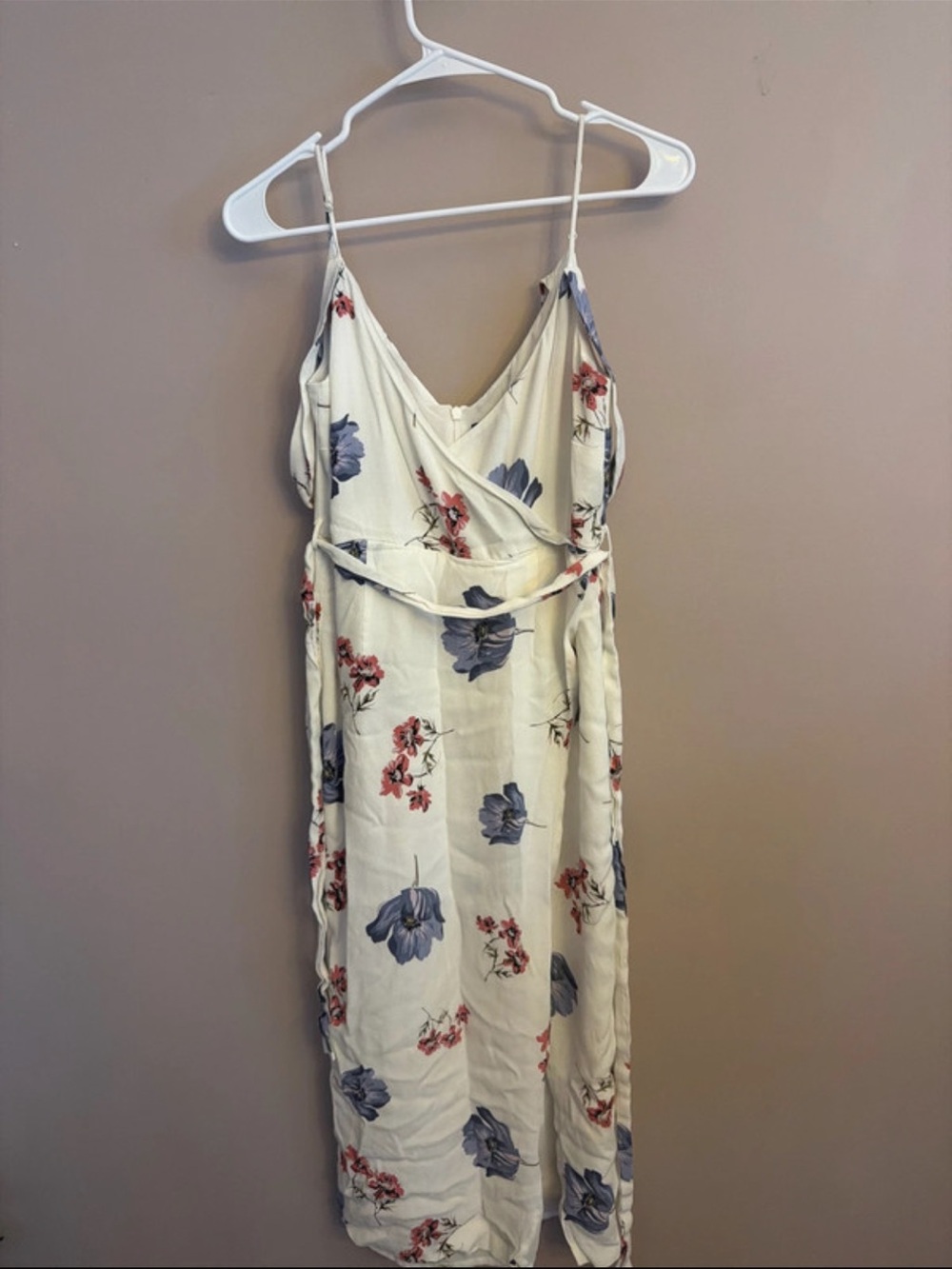Bardot Floral Spaghetti Strap Dress - Cream with Blue & Pink Flowers